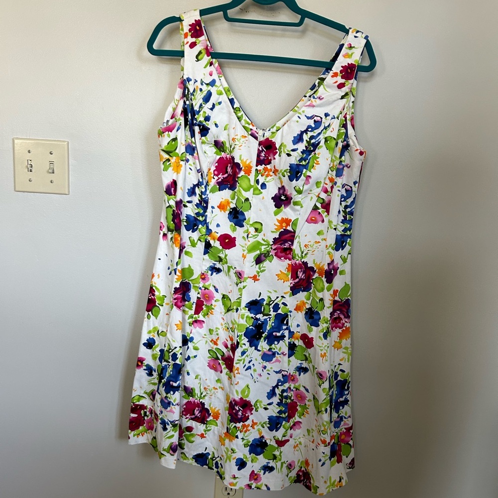 Chaps Ralph Lauren stunning vibrant floral stretch cotton midi dress size 16